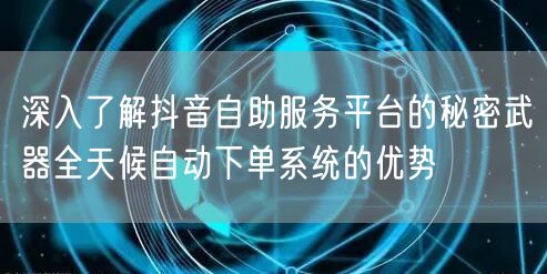 深入了解抖音自助服务平台的秘密武器全天候自动下单系统的优势