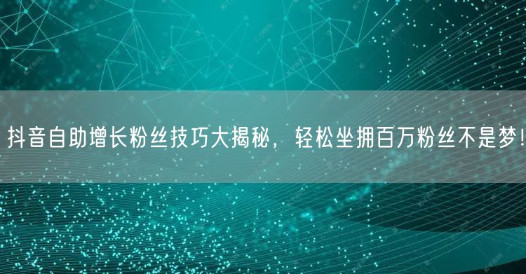 抖音自助增长粉丝技巧大揭秘，轻松坐拥百万粉丝不是梦！