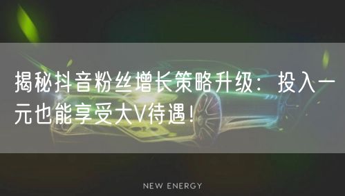 揭秘抖音粉丝增长策略升级：投入一元也能享受大V待遇！