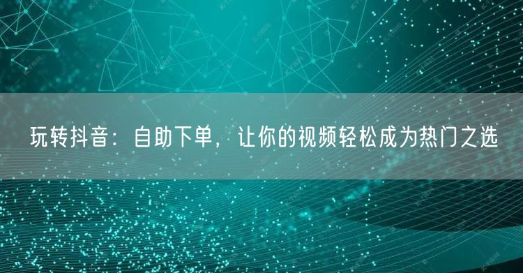 玩转抖音：自助下单，让你的视频轻松成为热门之选