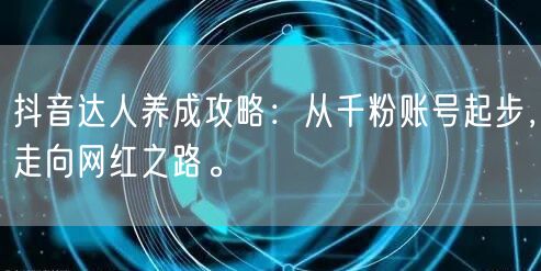 抖音达人养成攻略:从千粉账号起步,走向网红之路。