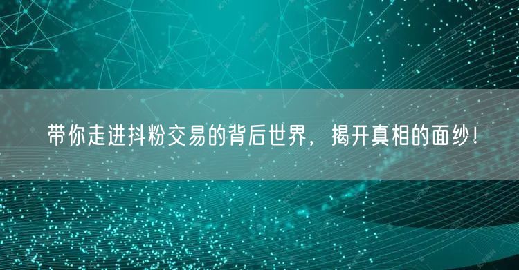 带你走进抖粉交易的背后世界，揭开真相的面纱！
