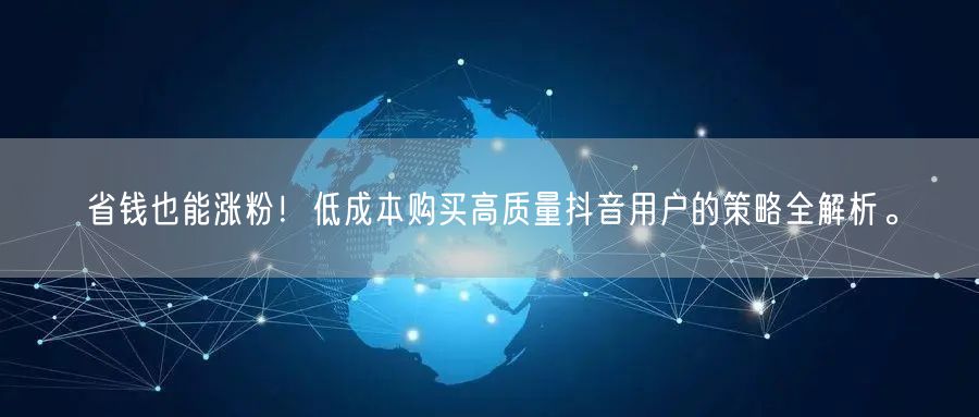 省钱也能涨粉！低成本购买高质量抖音用户的策略全解析。