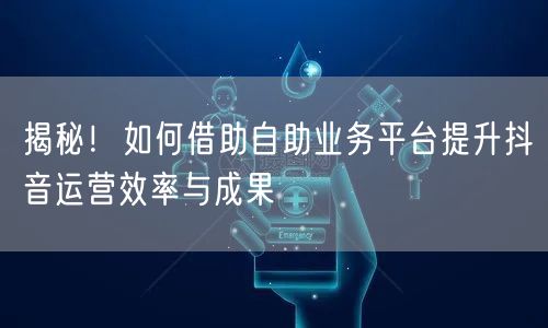 揭秘!如何借助自助业务平台提升抖音运营效率与成果