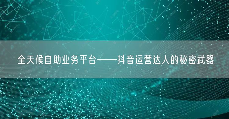 全天候自助业务平台——抖音运营达人的秘密武器