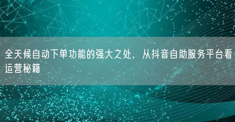 全天候自动下单功能的强大之处,从抖音自助服务平台看运营秘籍