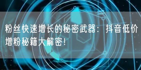 粉丝快速增长的秘密武器：抖音低价增粉秘籍大解密！